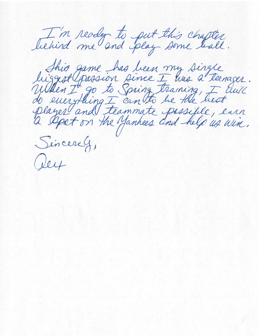 arod, letter, handwritten, apology