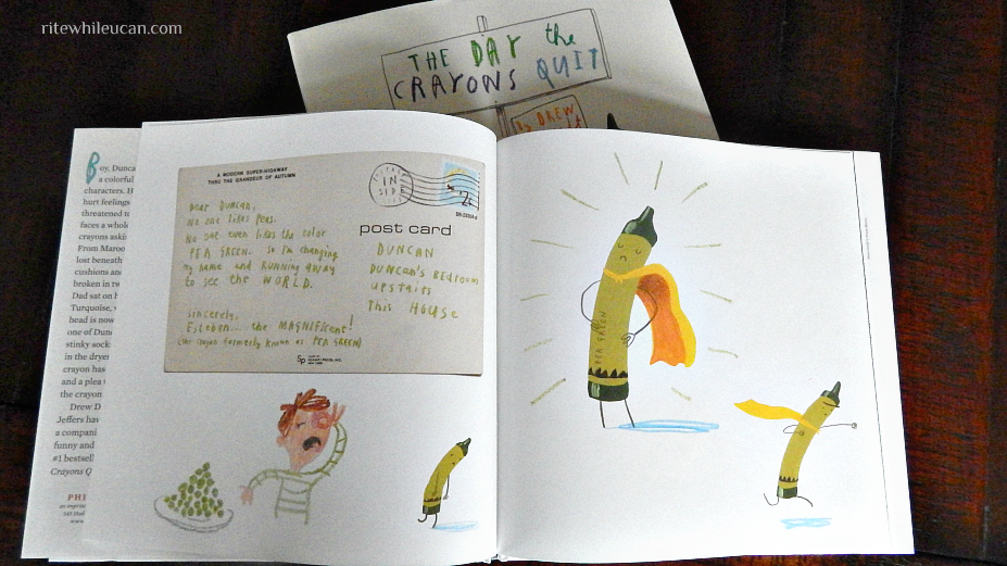 crayons write postcards, children's books, letters